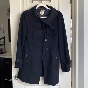 Women’s black pea coat/button up coat w/ bow collar, Tulle, M